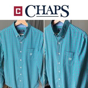 Chaps Men’s L/S Green/blue Plaid Button Up Size M